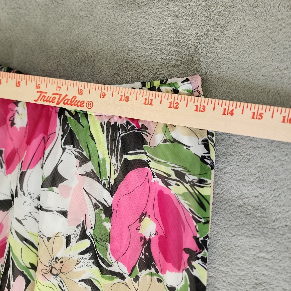 Briggs New York Skirt Petite Medium Floral Pink Black White Long Layered Ruffle - Picture 6 of 8